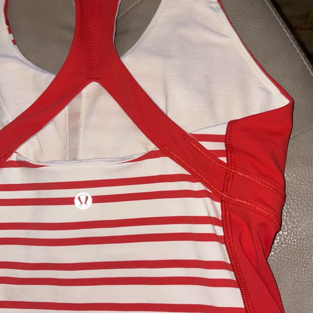 Lululemon XS Tank with built in bra- red and white stripes with one call out❤️ - Picture 8 of 12
